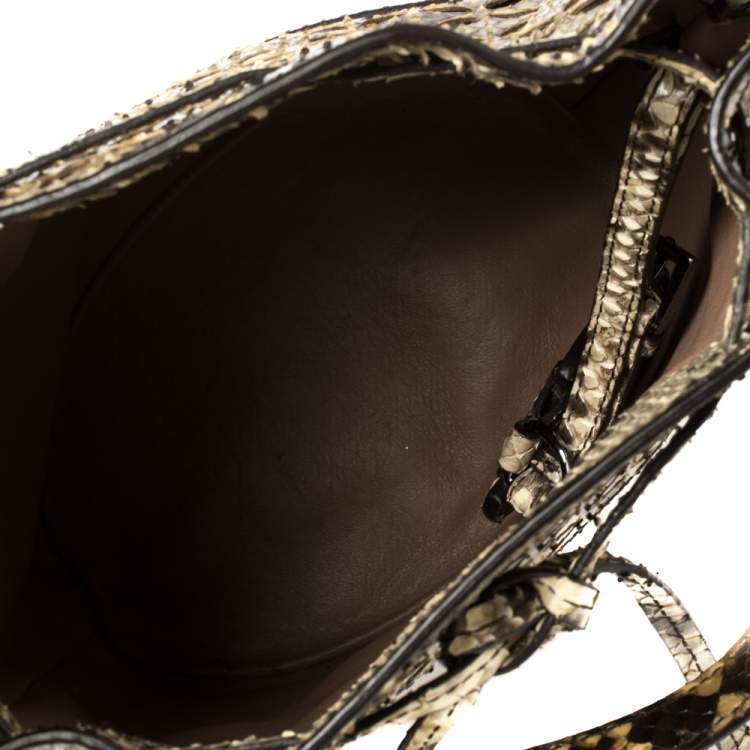 Pre Owned Alaia Beige/Black Python Drawstring Bucket Bag