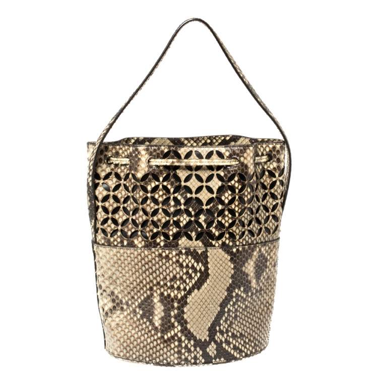 Pre Owned Alaia Beige/Black Python Drawstring Bucket Bag