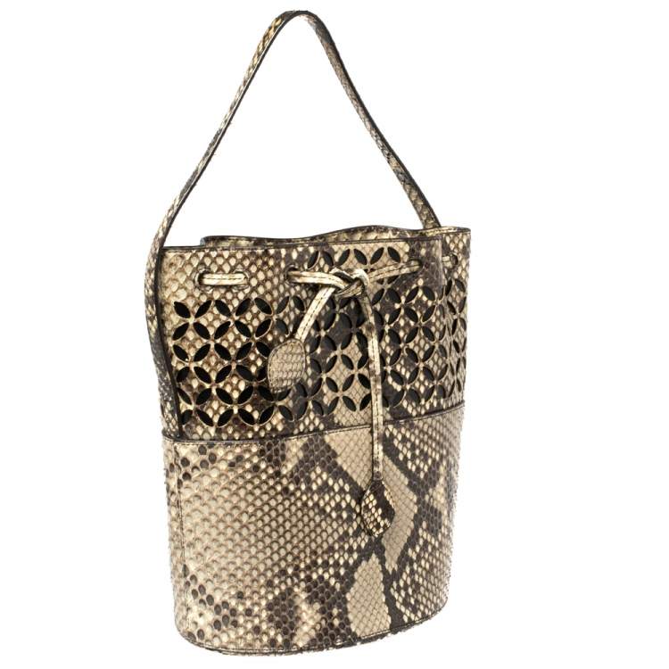 Pre Owned Alaia Beige/Black Python Drawstring Bucket Bag