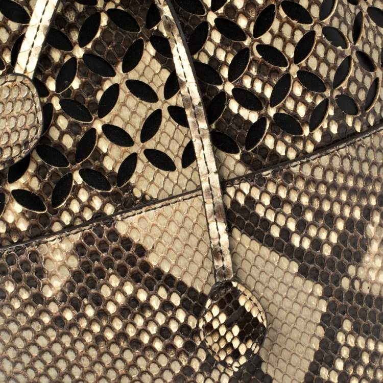 Pre Owned Alaia Beige/Black Python Drawstring Bucket Bag