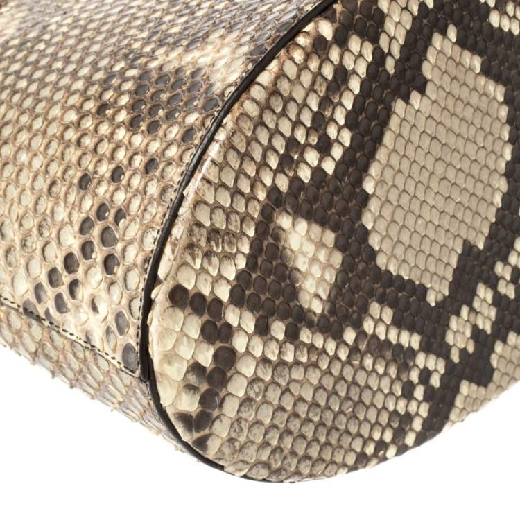Pre Owned Alaia Beige/Black Python Drawstring Bucket Bag