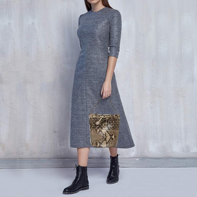 Pre Owned Alaia Beige/Black Python Drawstring Bucket Bag