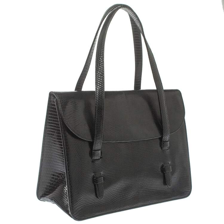 Pre Owned Alaia Black Lizard Flap Tote