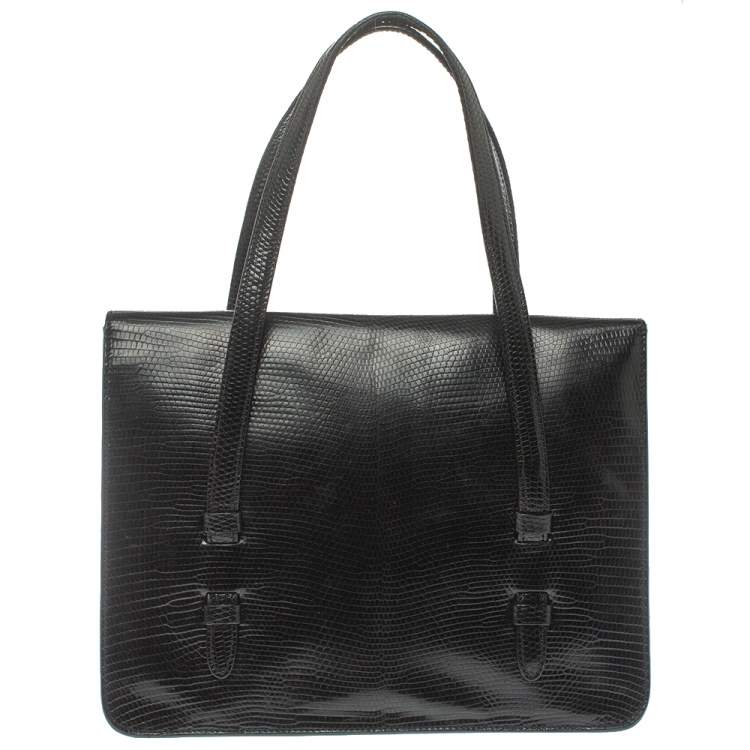 Pre Owned Alaia Black Lizard Flap Tote