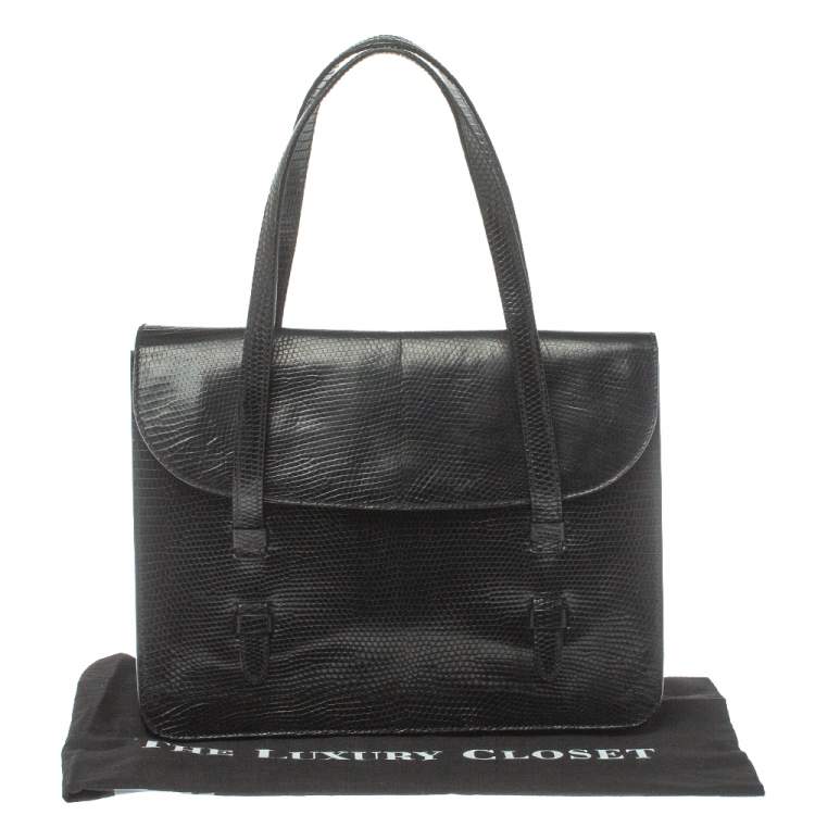 Pre Owned Alaia Black Lizard Flap Tote