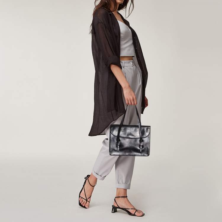 Pre Owned Alaia Black Lizard Flap Tote