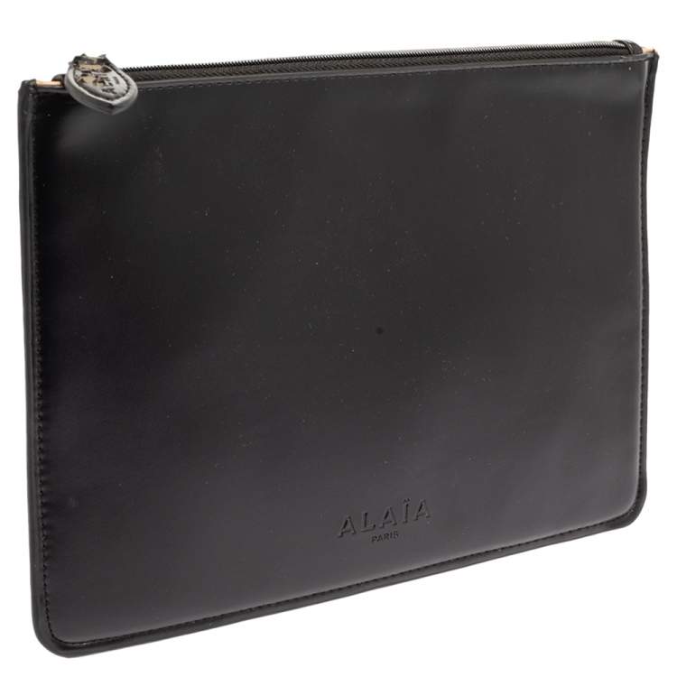 Pre Owned Alaia Black Leather Zip Slim Pouch 