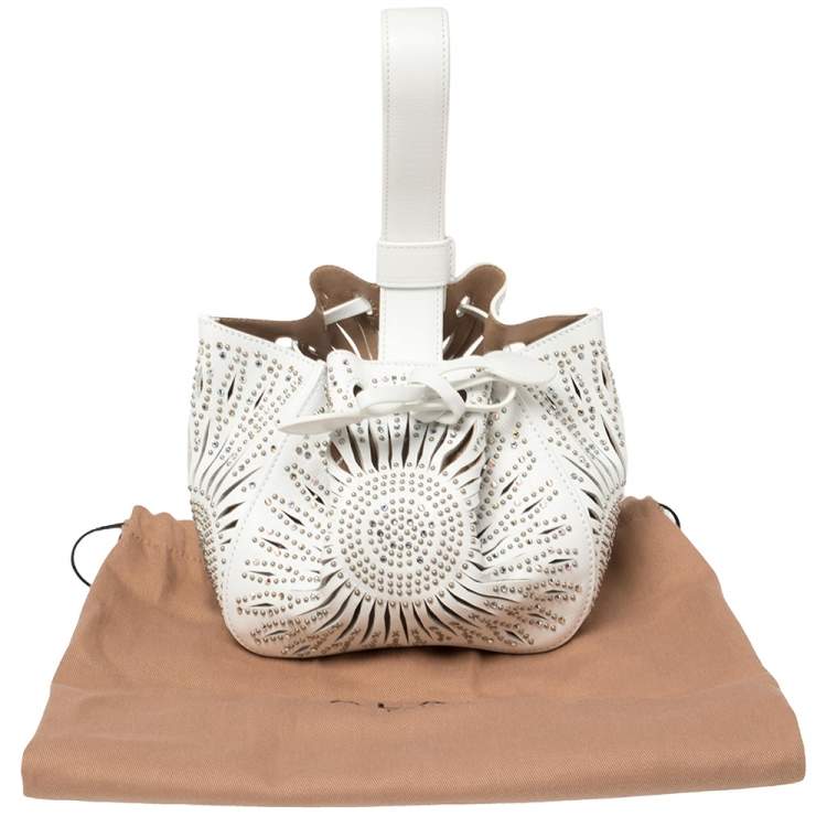 Pre Owned Alaia White Leather Rose Marie 16 Clutch Bag