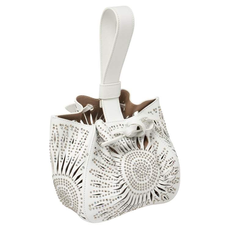 Pre Owned Alaia White Leather Rose Marie 16 Clutch Bag
