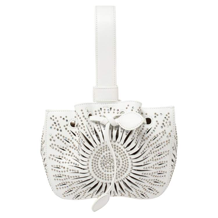 Pre Owned Alaia White Leather Rose Marie 16 Clutch Bag