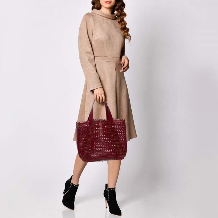 Pre Owned Alaia Red Leather Laser Cut Tote
