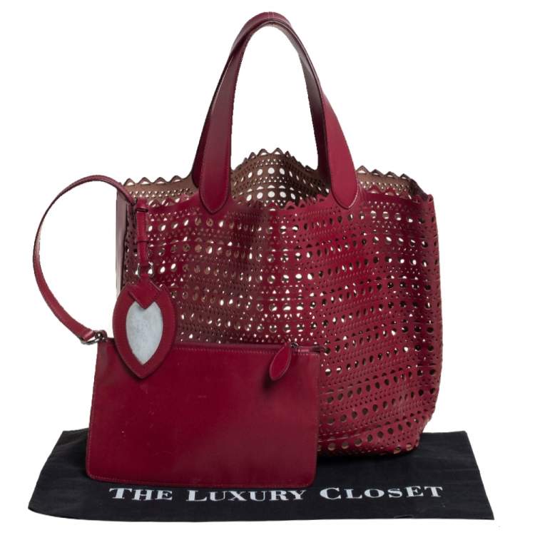 Pre Owned Alaia Red Leather Laser Cut Tote