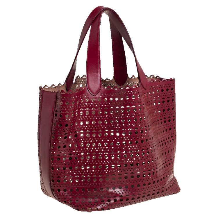 Pre Owned Alaia Red Leather Laser Cut Tote