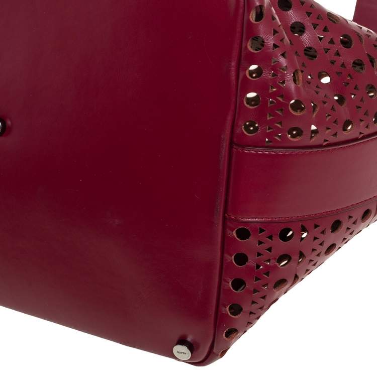 Pre Owned Alaia Red Leather Laser Cut Tote