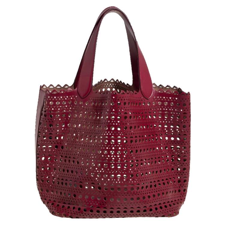 Pre Owned Alaia Red Leather Laser Cut Tote