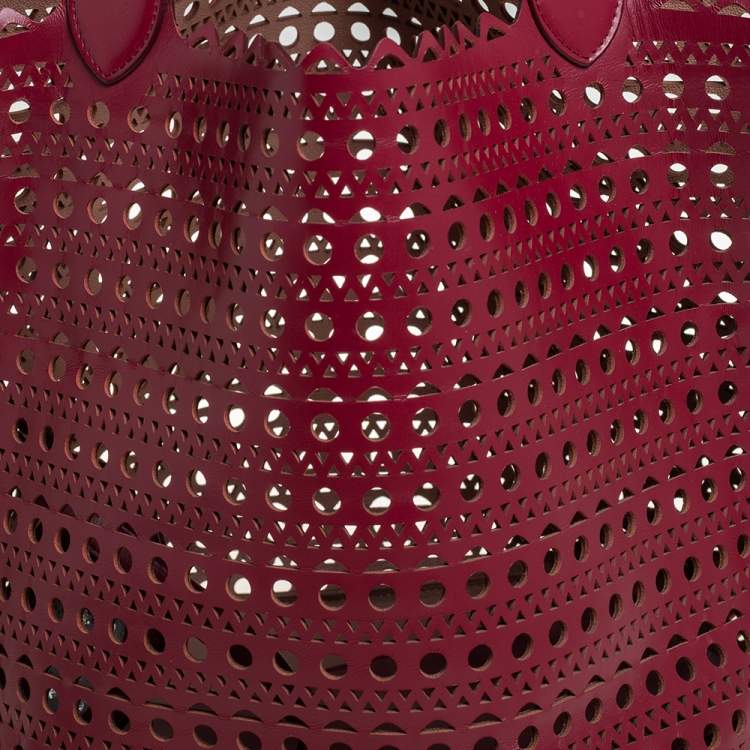Pre Owned Alaia Red Leather Laser Cut Tote
