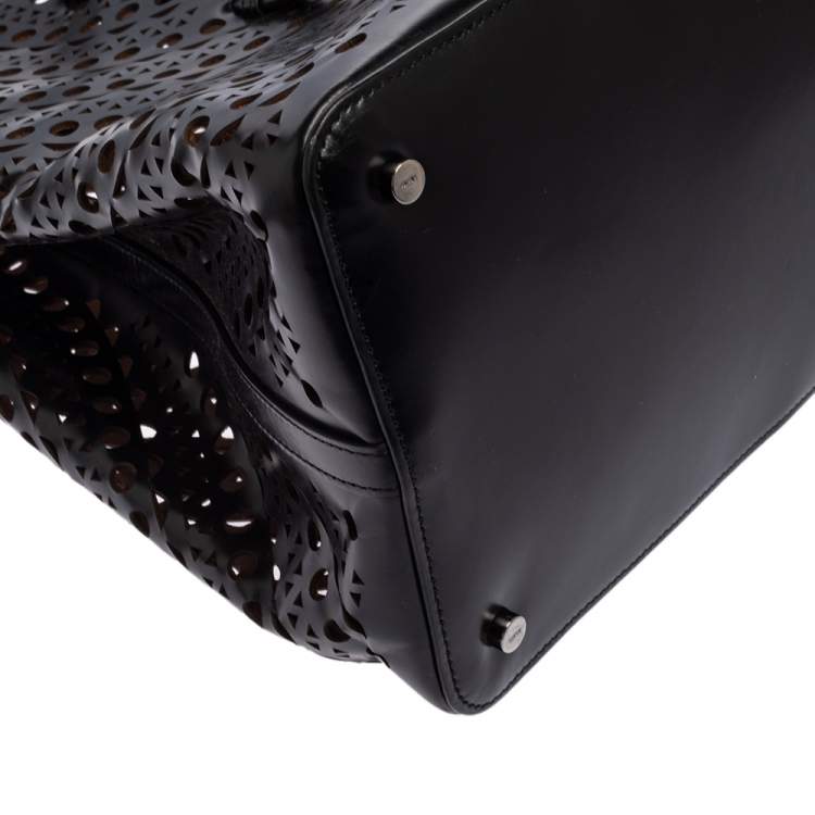 Pre Owned Alaia Black Leather Laser Cut Mina Tote