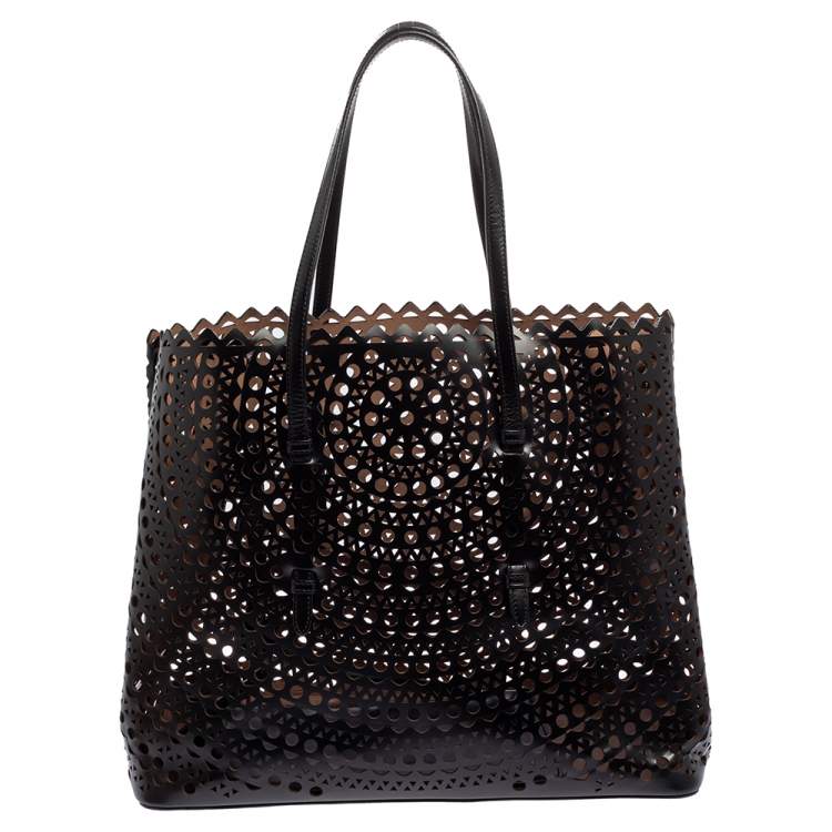 Pre Owned Alaia Black Leather Laser Cut Mina Tote