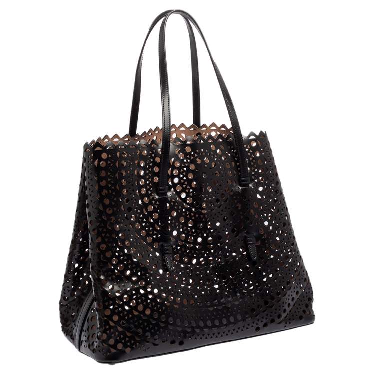 Pre Owned Alaia Black Leather Laser Cut Mina Tote