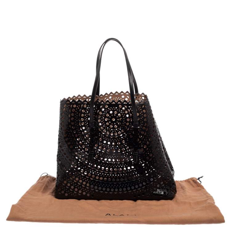 Pre Owned Alaia Black Leather Laser Cut Mina Tote