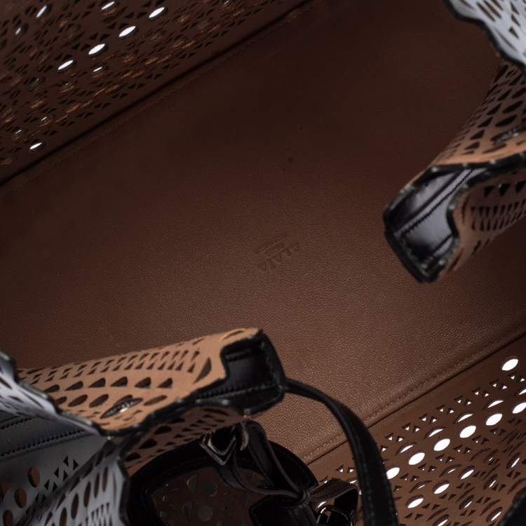 Pre Owned Alaia Black Leather Laser Cut Mina Tote