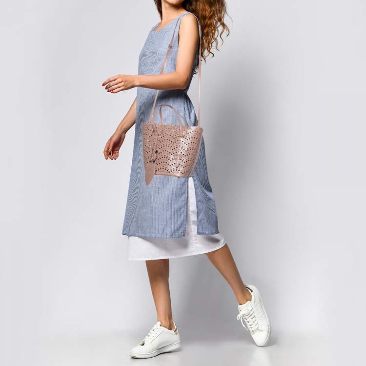 Pre Owned Alaia Beige Laser Cut Leather Mina Tote