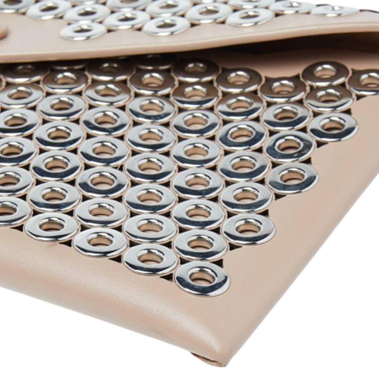 Pre Owned Alaia Beige Leather Grommet Embellished Envelope Clutch