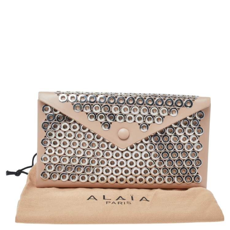 Pre Owned Alaia Beige Leather Grommet Embellished Envelope Clutch