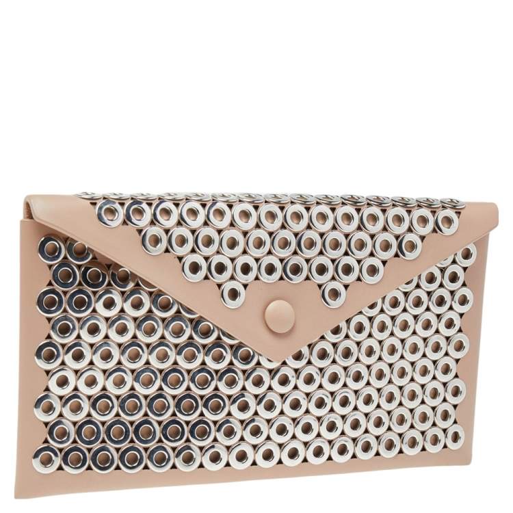 Pre Owned Alaia Beige Leather Grommet Embellished Envelope Clutch