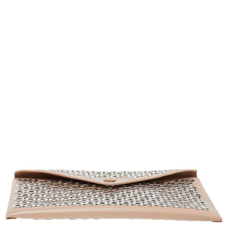 Pre Owned Alaia Beige Leather Grommet Embellished Envelope Clutch