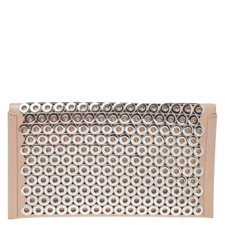 Pre Owned Alaia Beige Leather Grommet Embellished Envelope Clutch