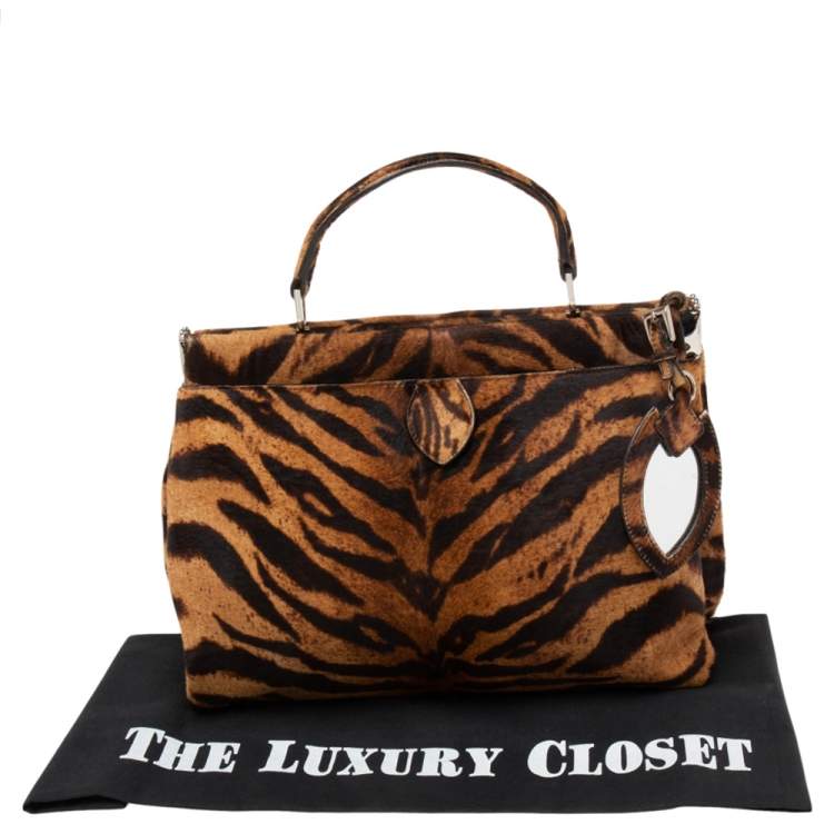 Pre Owned Alaia Brown Tiger Print Calfhair Frame Top Handle Bag