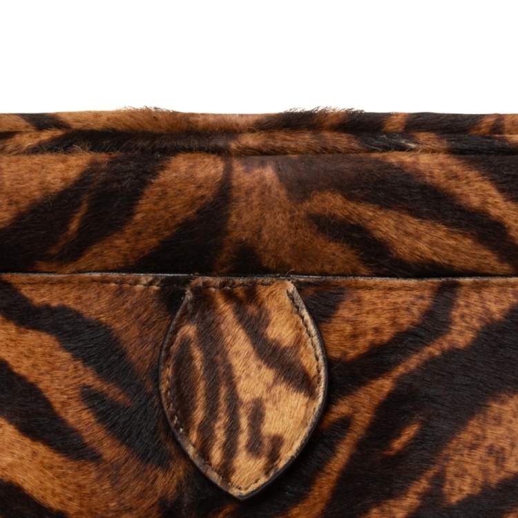 Pre Owned Alaia Brown Tiger Print Calfhair Frame Top Handle Bag