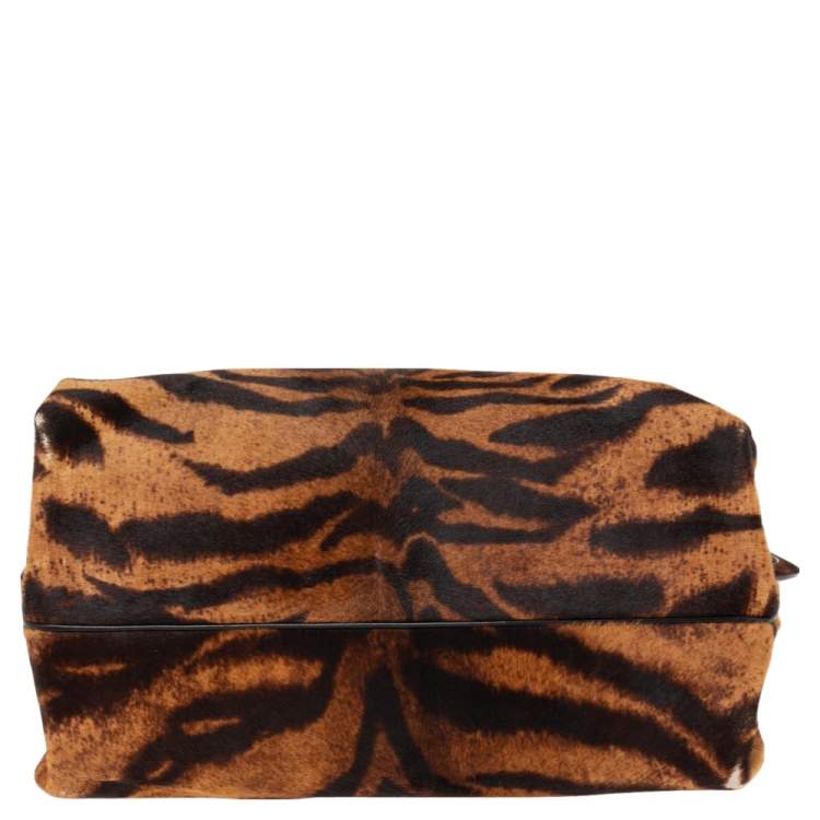Pre Owned Alaia Brown Tiger Print Calfhair Frame Top Handle Bag