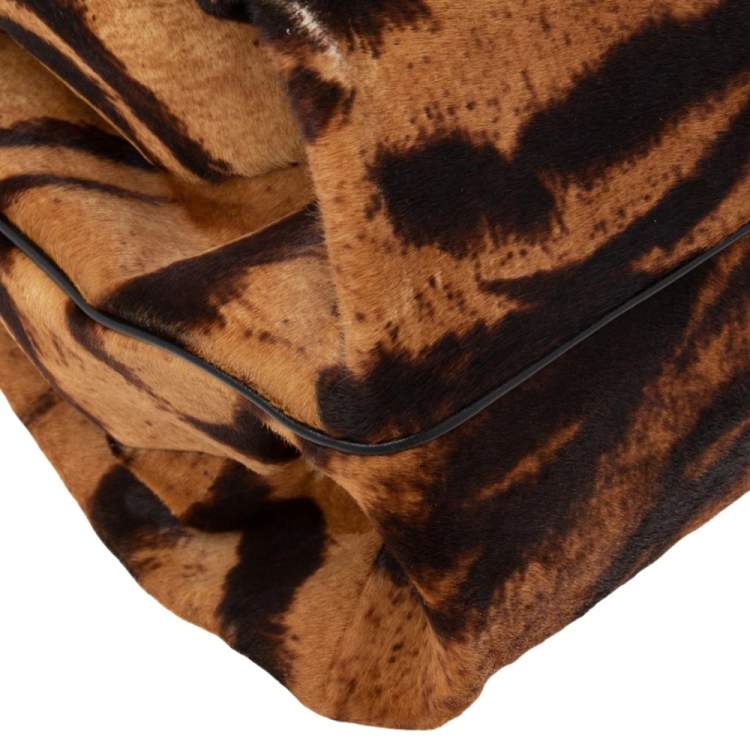 Pre Owned Alaia Brown Tiger Print Calfhair Frame Top Handle Bag