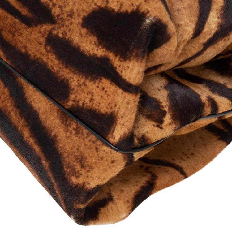 Pre Owned Alaia Brown Tiger Print Calfhair Frame Top Handle Bag