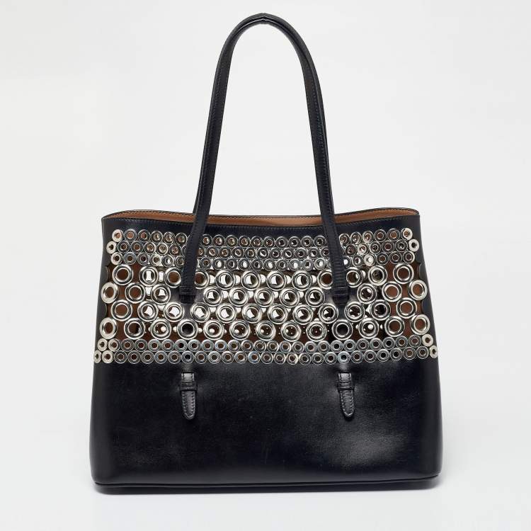 Pre Owned Alaia Black Leather Eyelet Embellished Tote
