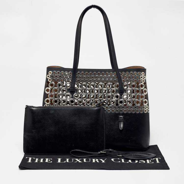 Pre Owned Alaia Black Leather Eyelet Embellished Tote