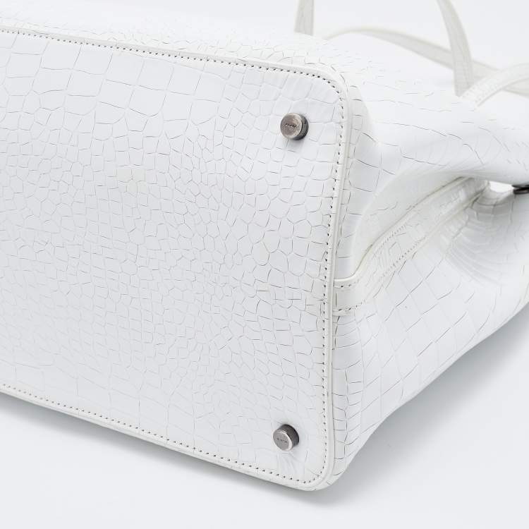 Pre Owned Alaia White Croc Embossed Leather Mina Vienne Tote