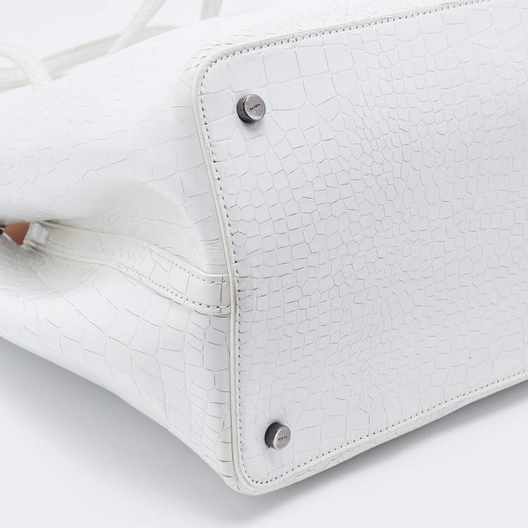 Pre Owned Alaia White Croc Embossed Leather Mina Vienne Tote