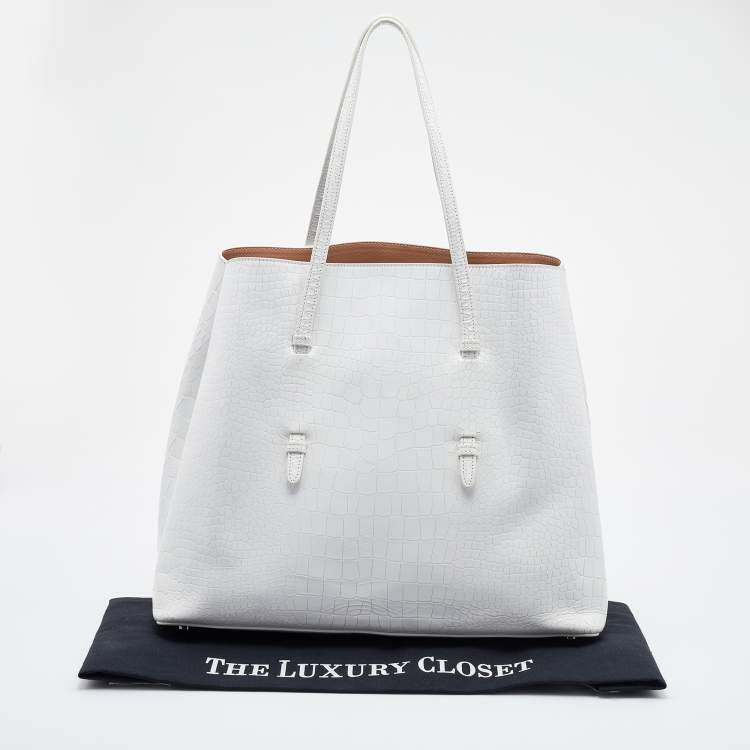 Pre Owned Alaia White Croc Embossed Leather Mina Vienne Tote
