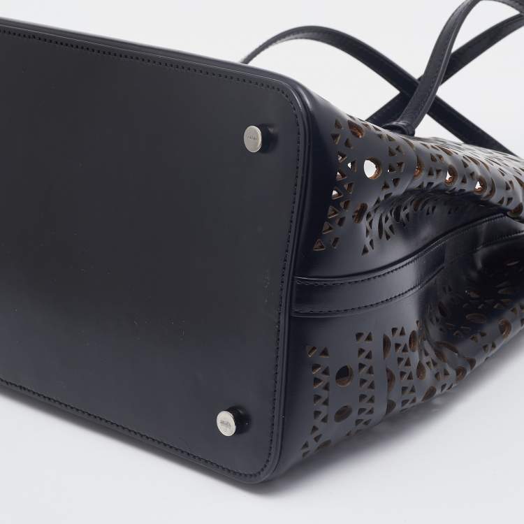 مملوكة مسبقًا Alaia Black Leather Laser Cut Out Mina Shopper Tote