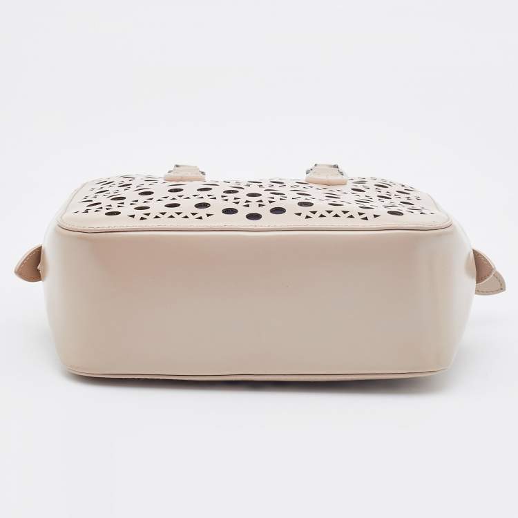 Pre Owned Alaia Beige Leather Laser Cut Out Bowler Bag