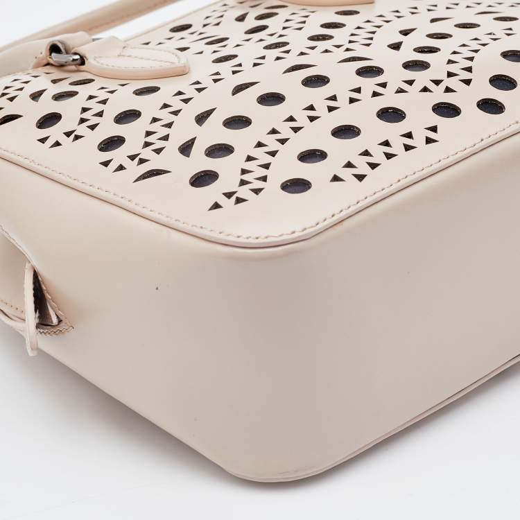 Pre Owned Alaia Beige Leather Laser Cut Out Bowler Bag