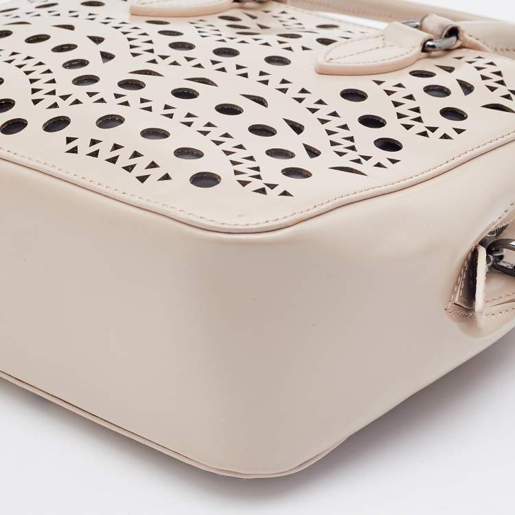 Pre Owned Alaia Beige Leather Laser Cut Out Bowler Bag
