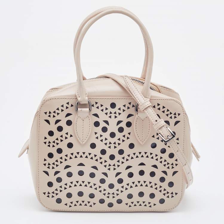 Pre Owned Alaia Beige Leather Laser Cut Out Bowler Bag