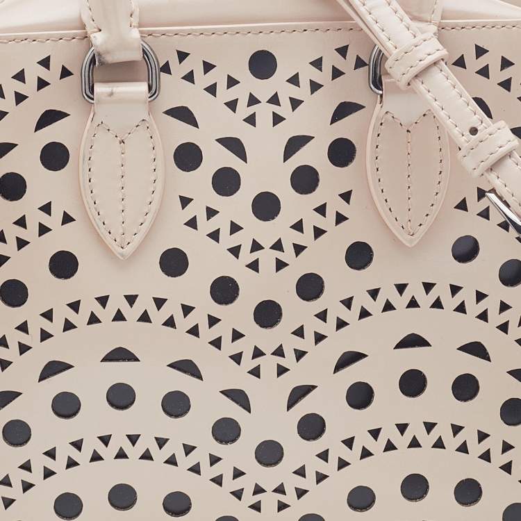 Pre Owned Alaia Beige Leather Laser Cut Out Bowler Bag