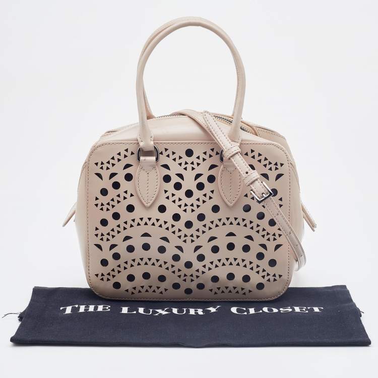 Pre Owned Alaia Beige Leather Laser Cut Out Bowler Bag
