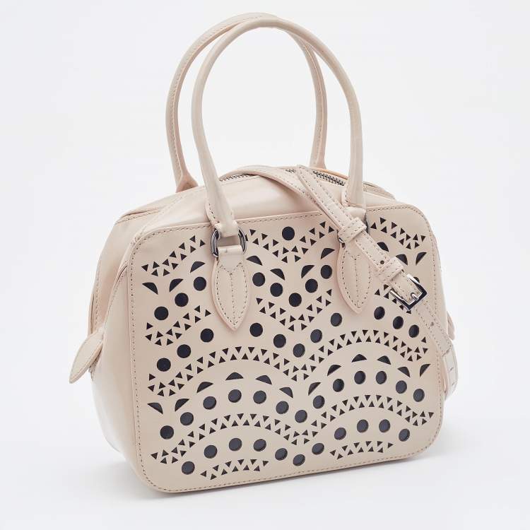 Pre Owned Alaia Beige Leather Laser Cut Out Bowler Bag