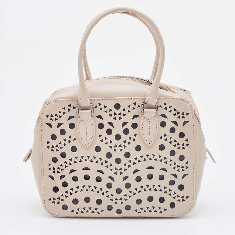 Pre Owned Alaia Beige Leather Laser Cut Out Bowler Bag